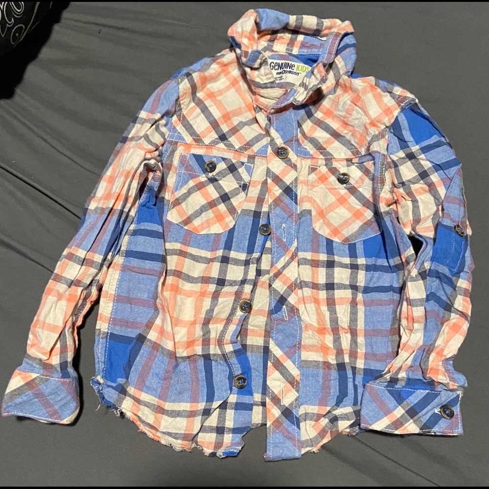 Red white and blue plaid button up